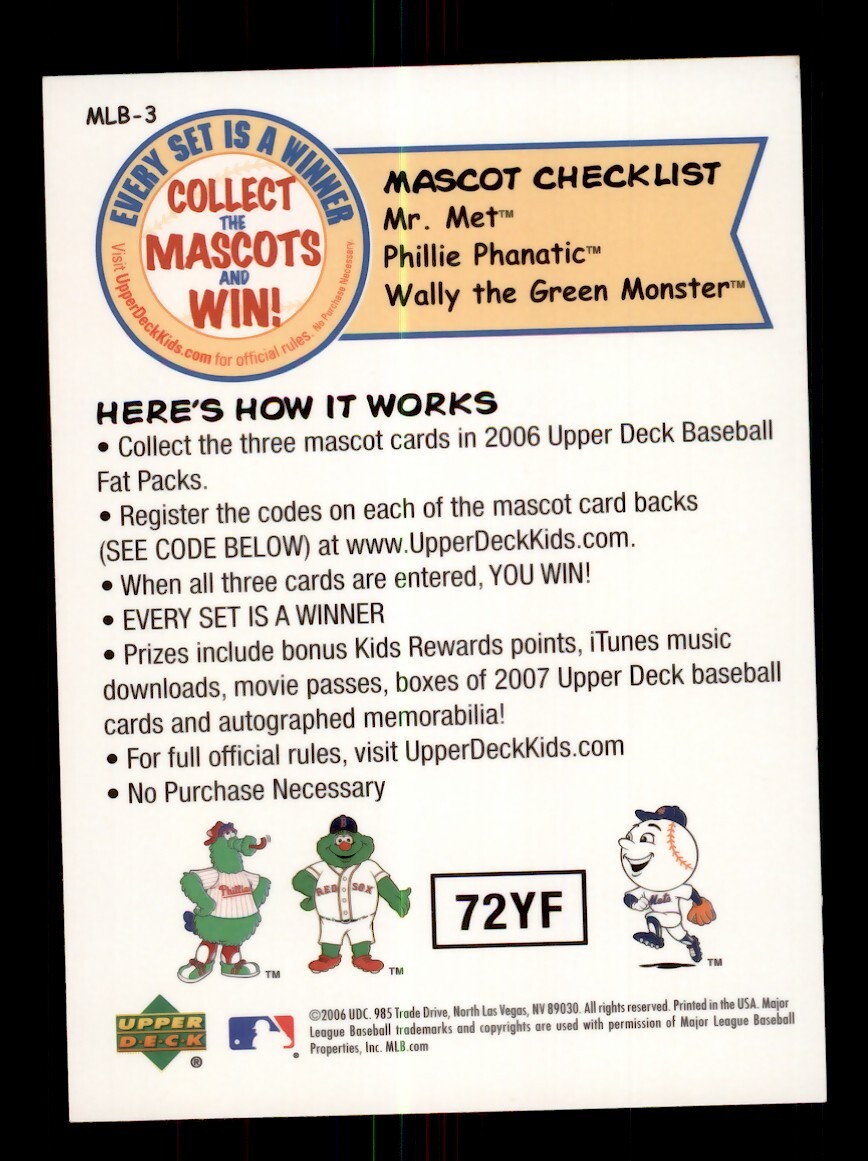 2006 UPPER DECK COLLECT THE MASCOTS #MLB-3 MR MET