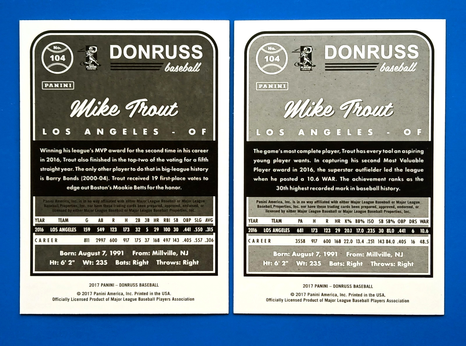 2017 Donruss #104 Mike Trout Base Batting & SP Clapping Variations * Short Print