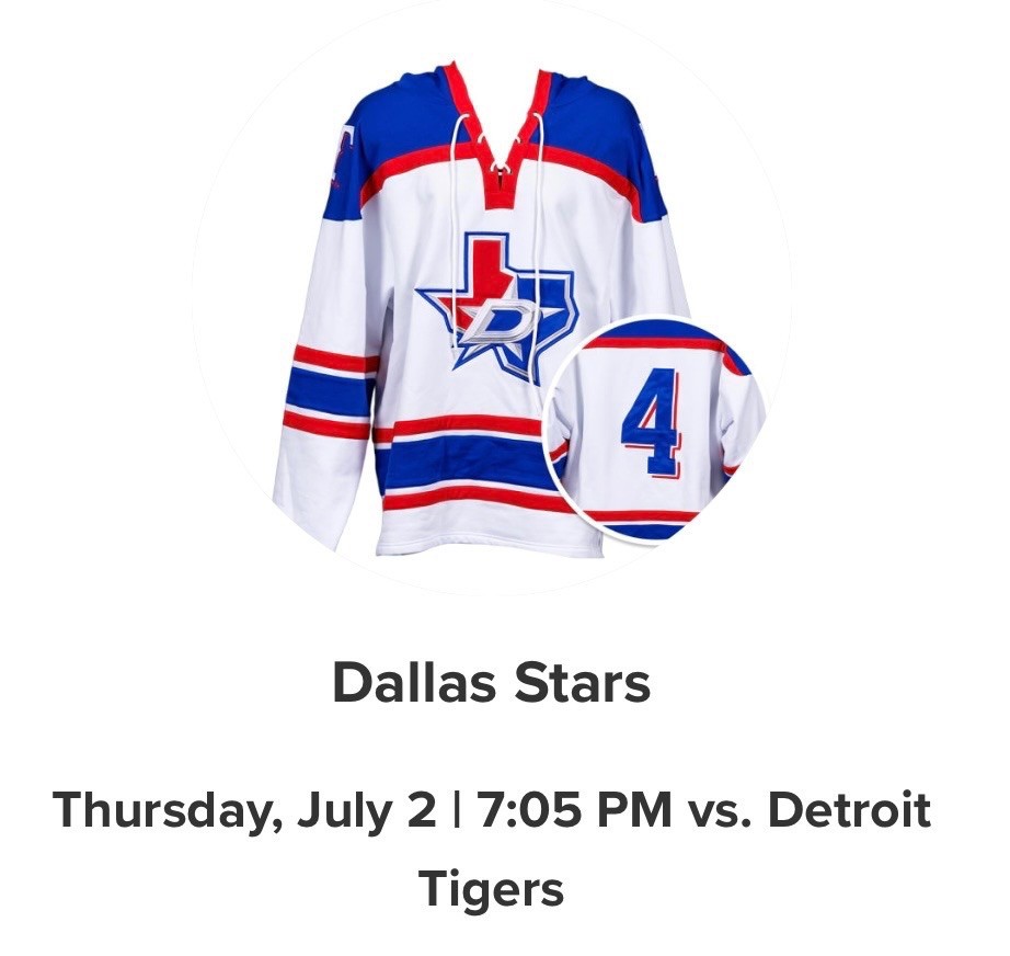 Texas Rangers Dallas Stars Jersey. Available 7/2/2026