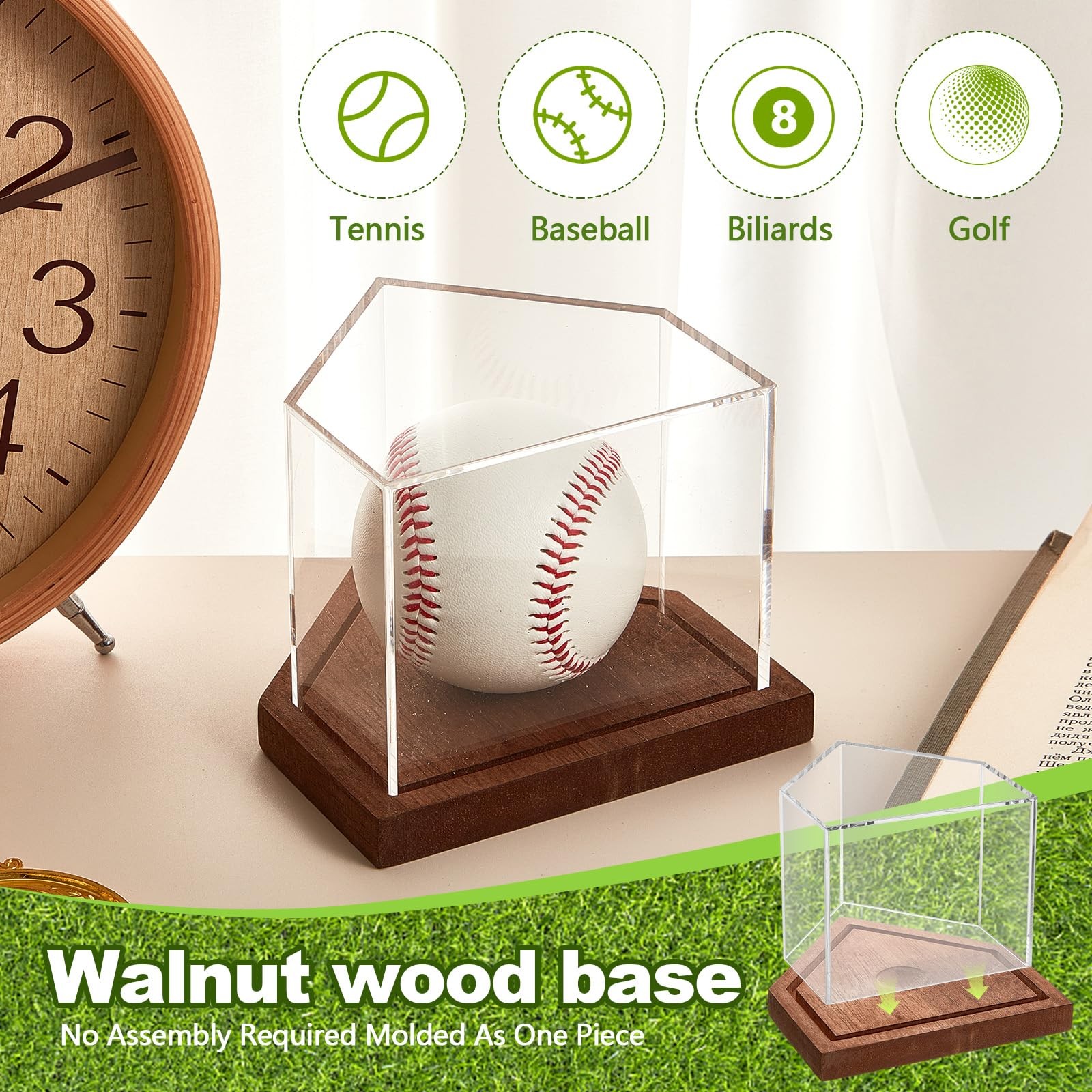 Baseball Display Case with Home Plate Shaped Wooden Base and Acrylic Baseball…