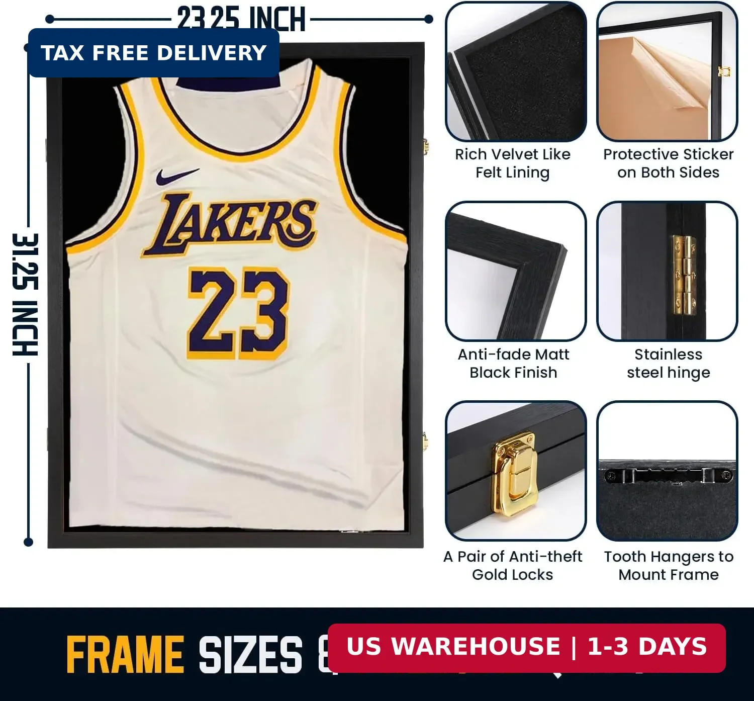 Jersey Wooden Frame Display Case -Shadow Box with 98% UV Protection Acrylic and