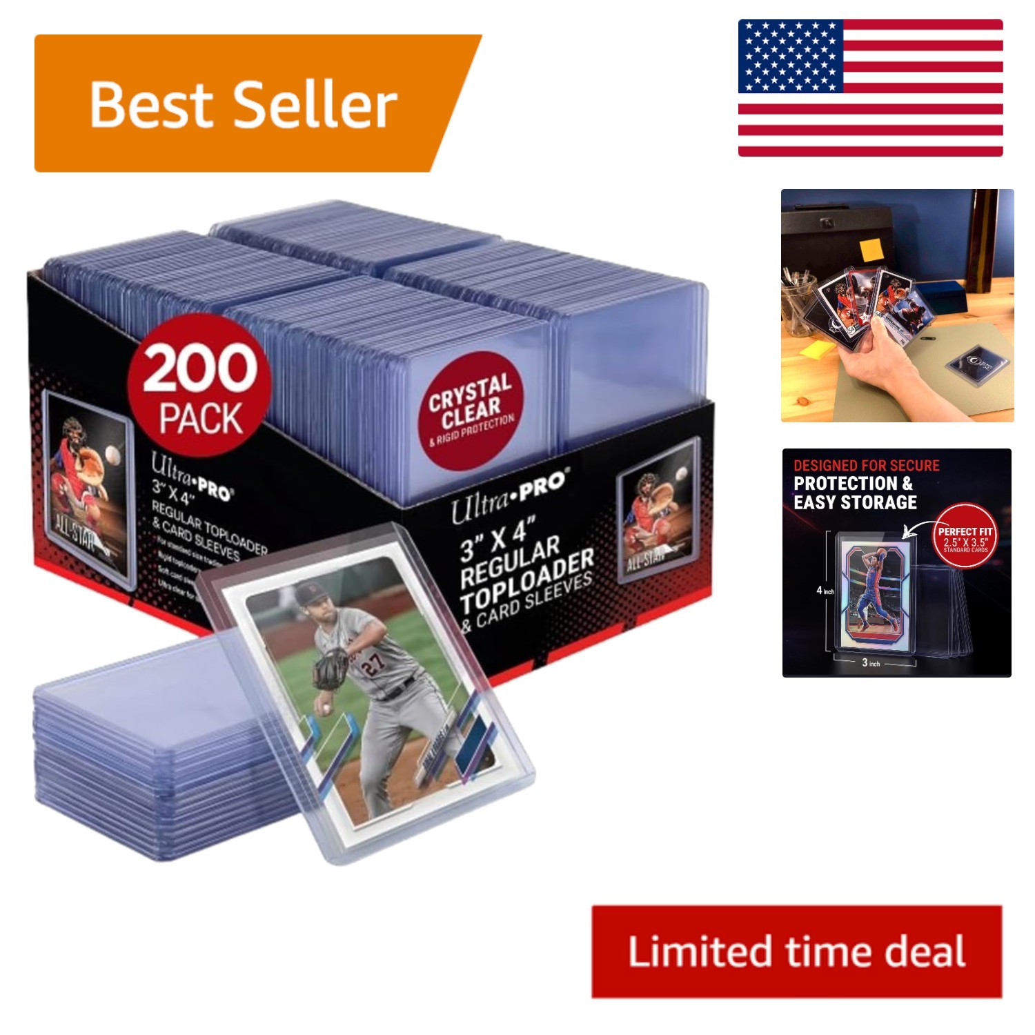 3″ x 4″ Clear Card Toploaders with Sleeves – 200 Count for Collectors
