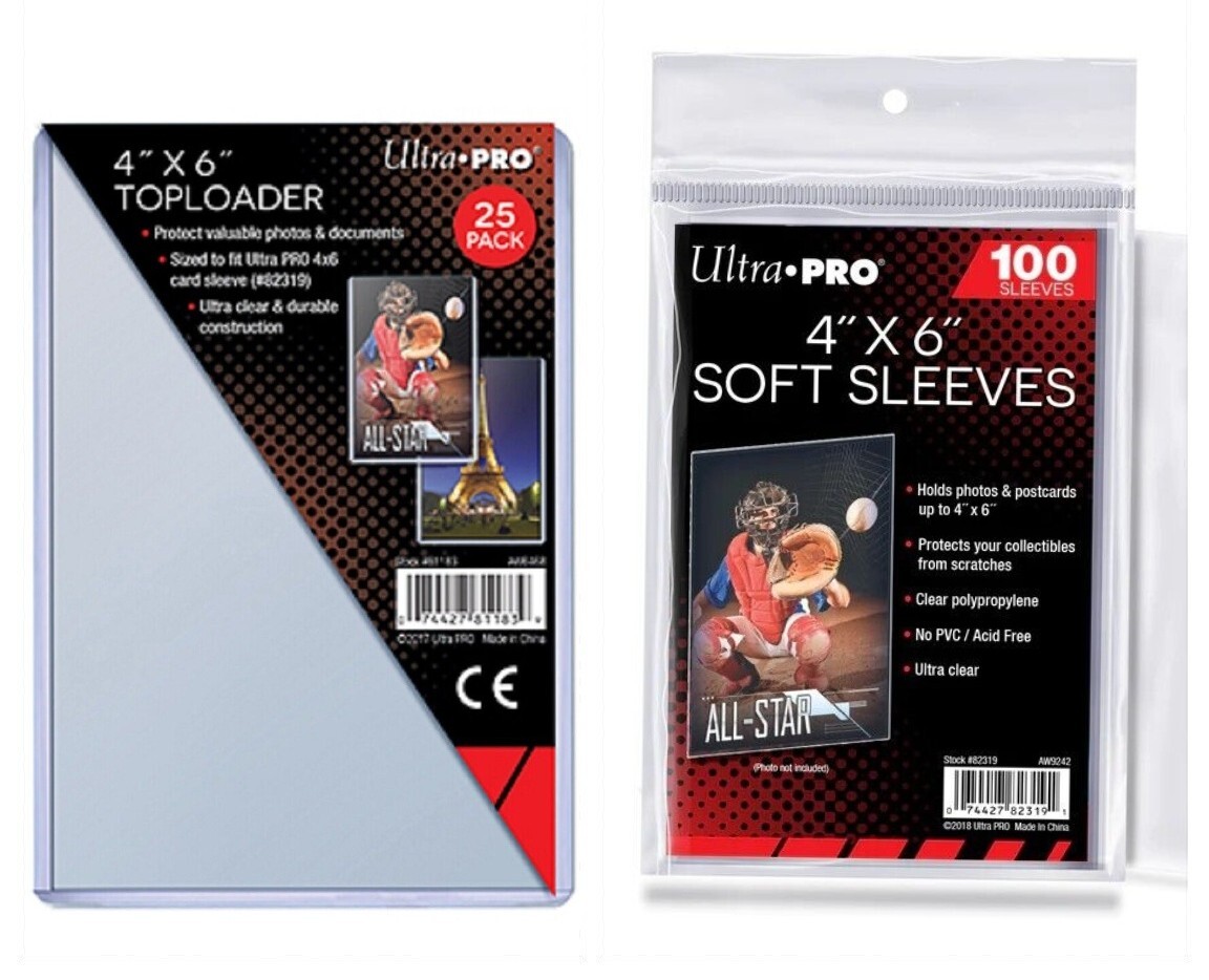 4″ X 6″ Ultra PRO Clear Rigid Toploaders Pack of 25 & 100 Ultra PRO Soft Sleeves