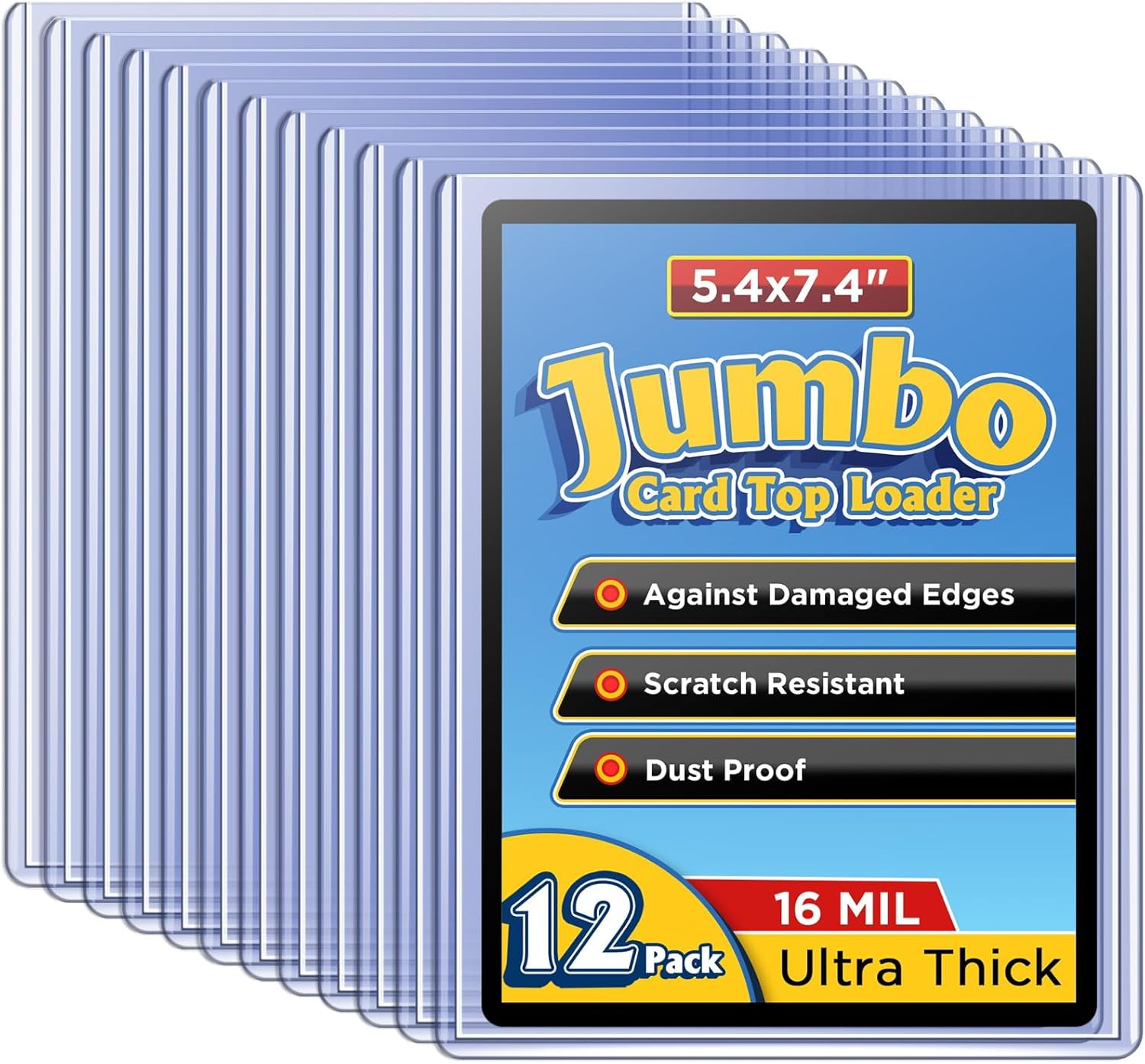 Jumbo Card Hard Sleeves – 12 Pack Rigid Plastic Top Loaders for 5.4 X7.4” Jumbo