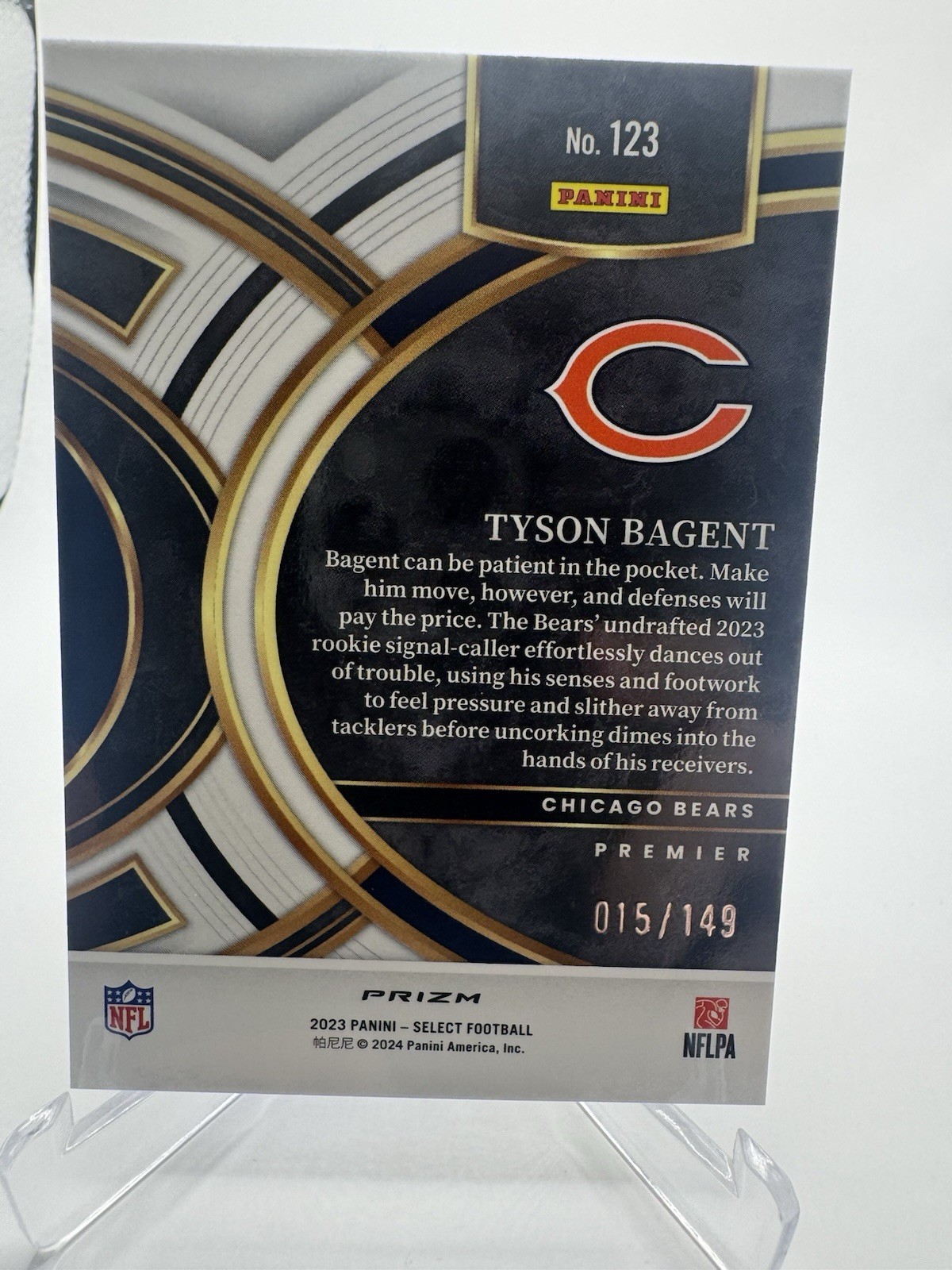2023 Panini Select – Premier Level Tyson Bagent #123 Blue Prizm /149 (RC)