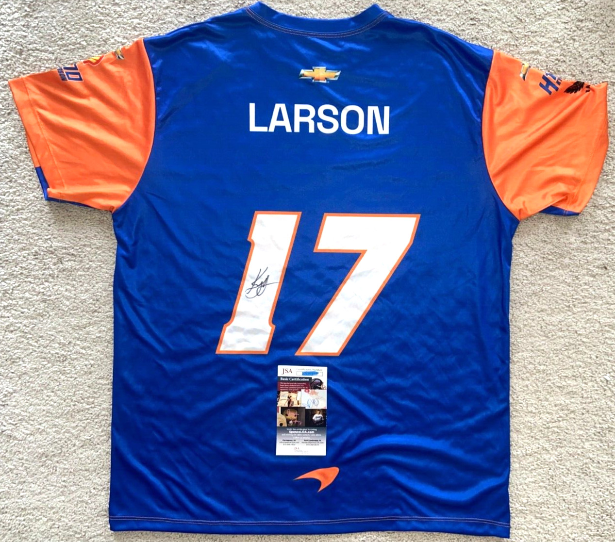 KYLE LARSON SIGNED INDIANAPOLIS INDY 500 JERSEY 2024 2025 H1100 JSA