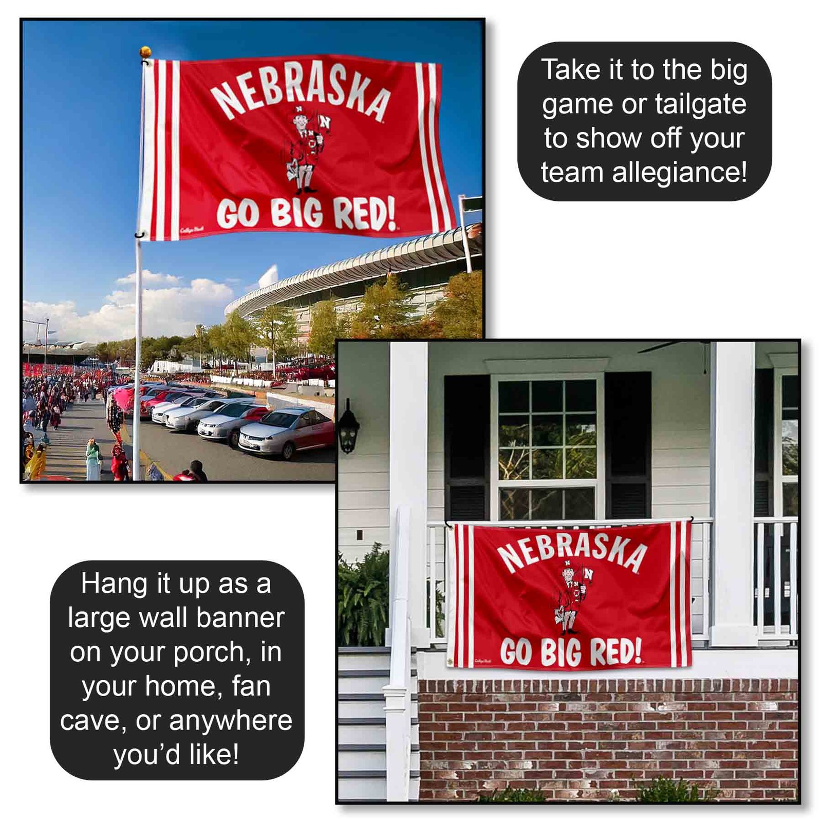 Nebraska Cornhuskers Vintage Retro Throwback Large Outdoor Flag