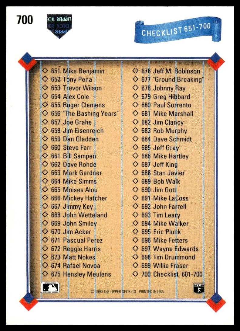 1991 Upper Deck #700 Checklist: 601-700