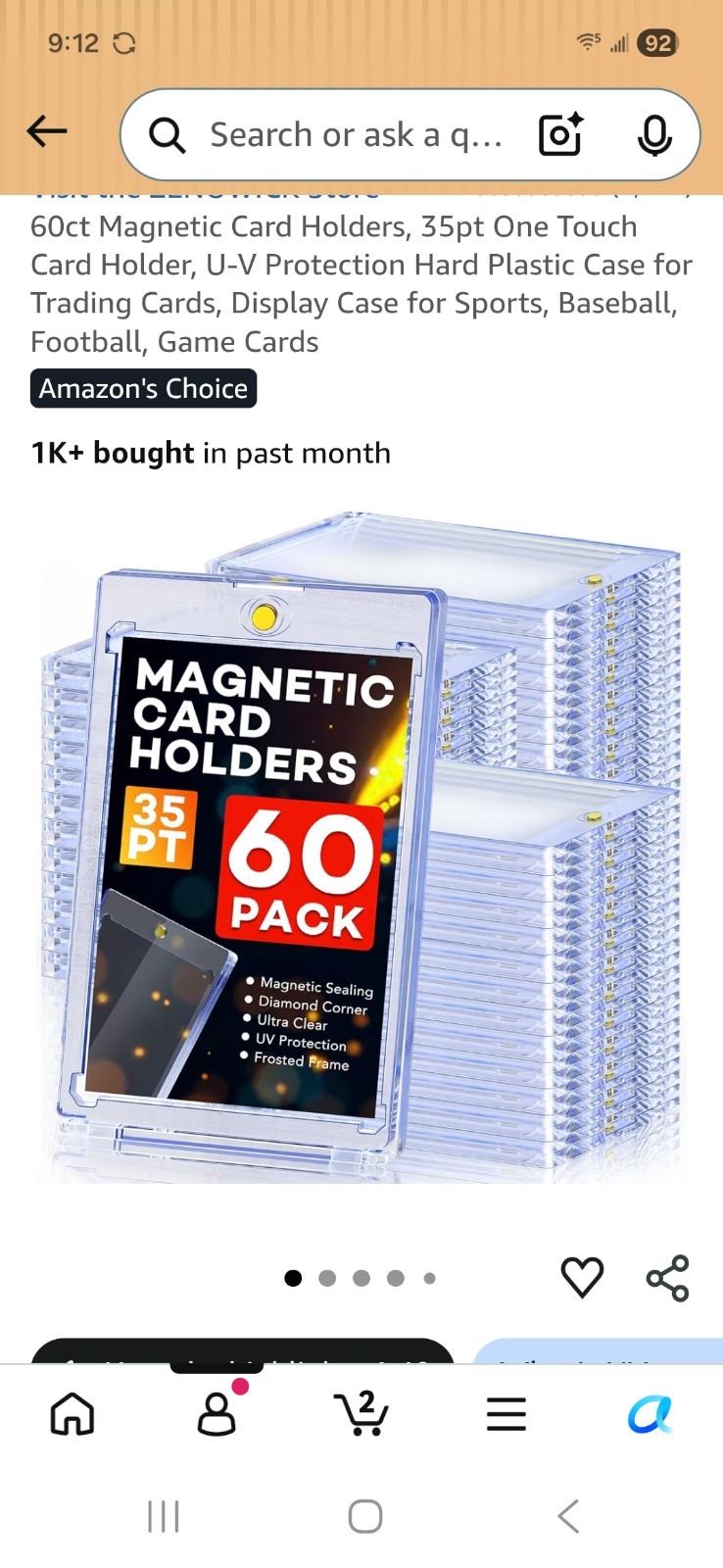 ZENOWICK Magnetic Card Holder 35pt Standard Size, 60 Pack UV Acid-Free