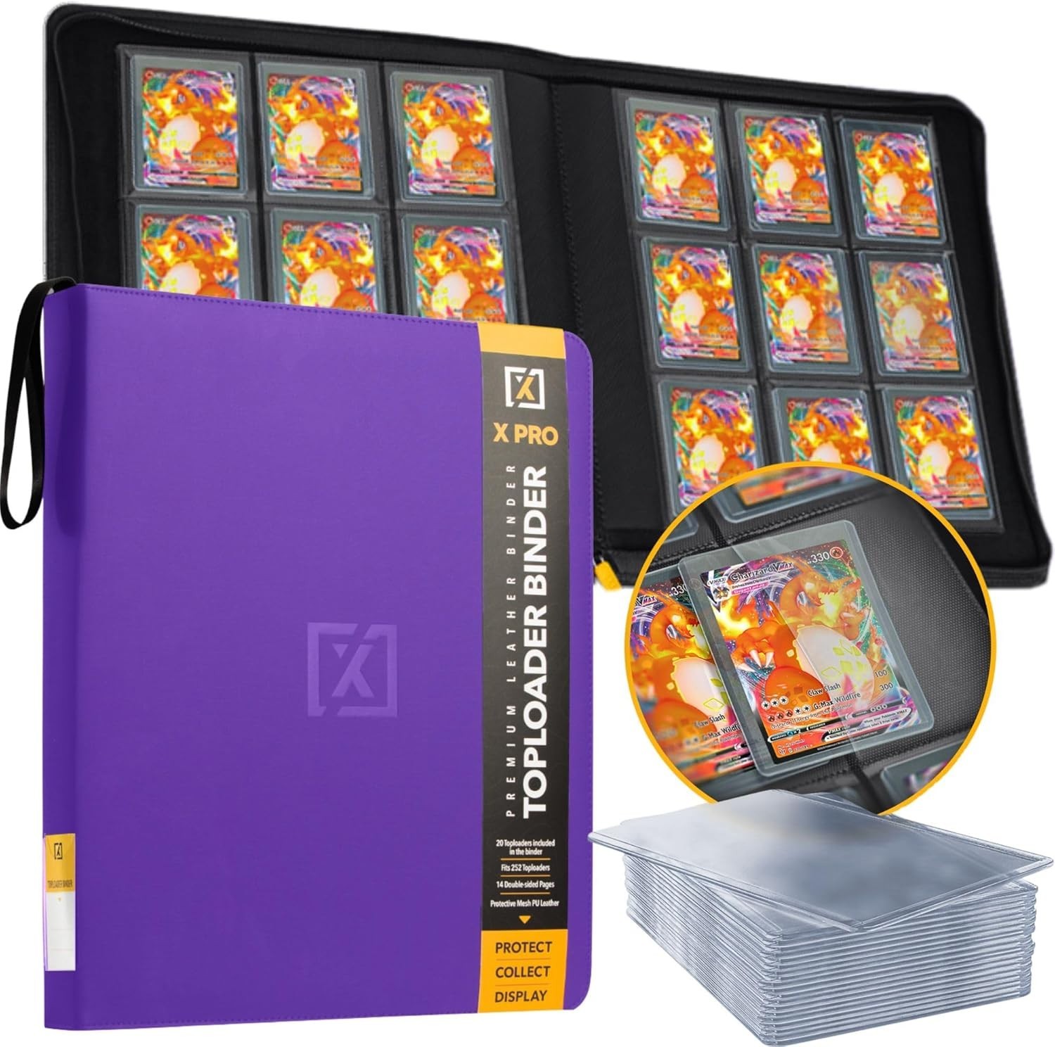 Faux Leather Toploader Binder for TCG & Sports Cards – Large Capacity