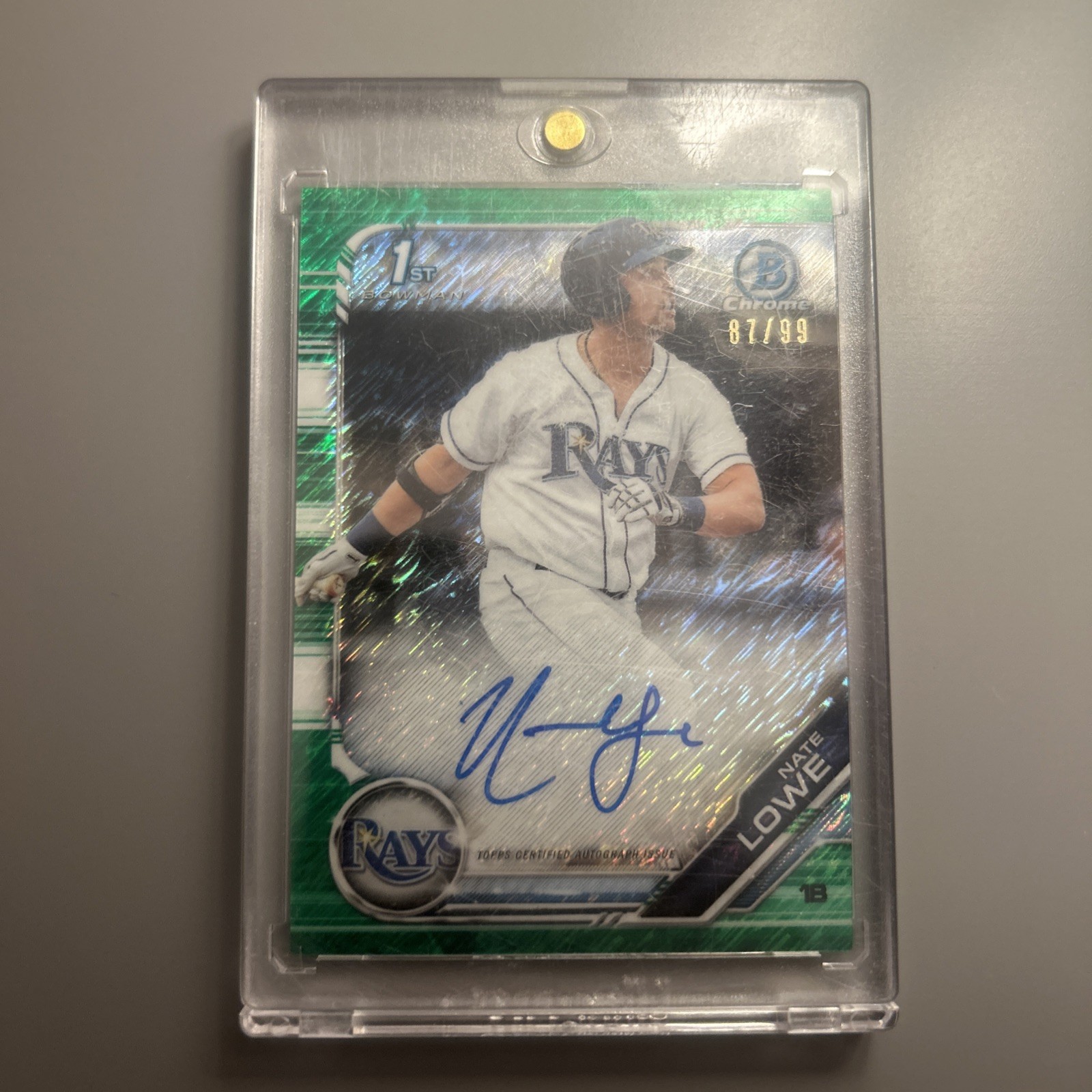 2019 Bowman Chrome Prospect Green Refractor /99 Nate Lowe #CPA-NL Rookie Auto RC