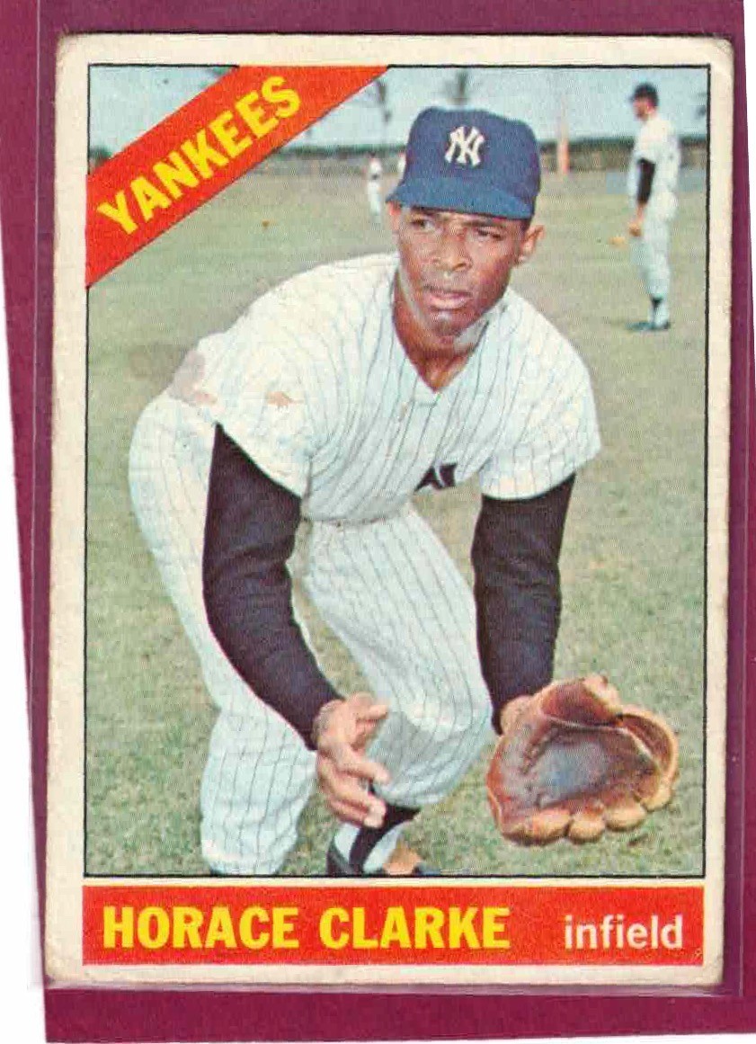 1966 Topps #547, Horace Clarke, NY Yankees, Light Stain, VG