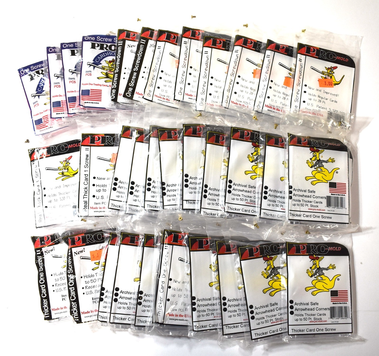 Lot Of (35) Pro-Mold One Screw Screwdown Holders Cases Standard Size Cards MIXED
