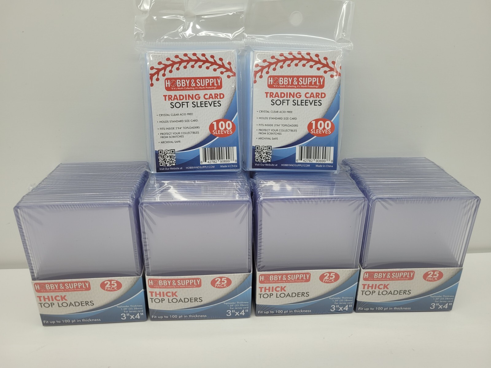 100 Thick Top Loader 100 point 2.5mm Card Holder 3×4 inch and 200 Soft Sleeves
