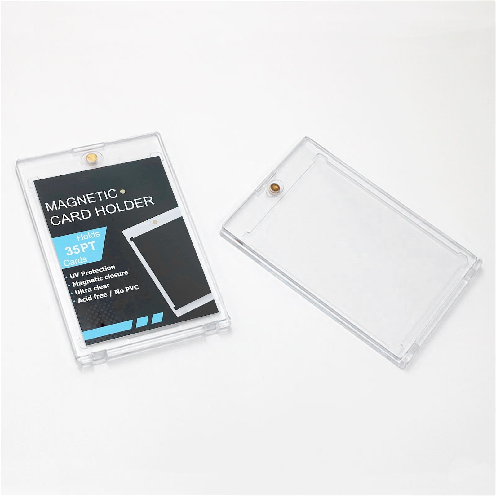 5PACK 35PT UV Protection Magnetic Trading Sports Card Holders and Display Stand