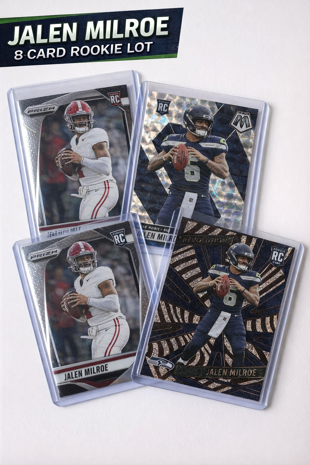 JALEN MILROE 8 CARD ROOKIE LOT 2025 Prizm Mosaic Absolute R&S RC Seahawks QB