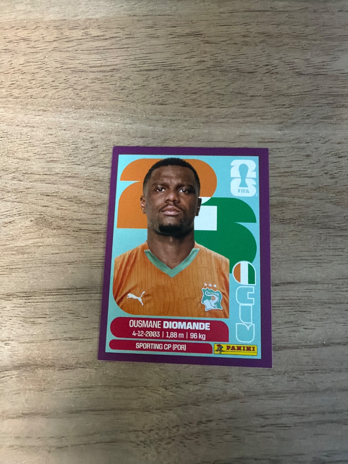 Ousmane Diomande PURPLE panini wc 2026 sticker, non-stuck