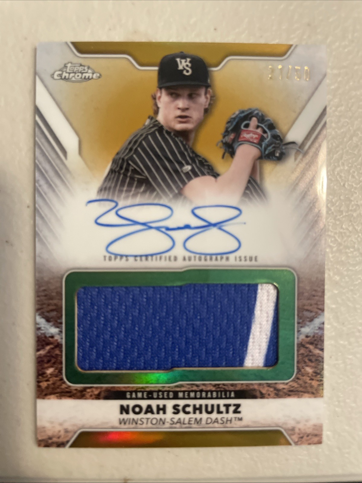 2025 Topps Pro Debut Chrome Jumbo Relic Auto Noah Schultz #PDJAR-NS Gold /50