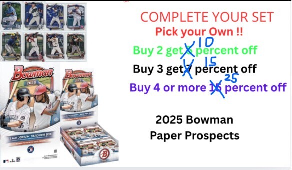 2025 Bowman Singles Prospects Bp-1 -Bp-150 You Pick Complete Your Set