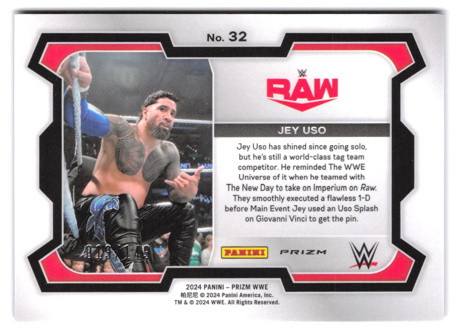 2024 Panini Prizm WWE – Jey Uso #32 Purple Prizm /149