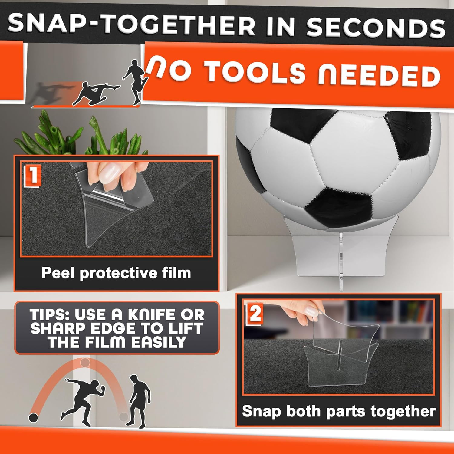 Basketball Stand Display & Holder – Non-Slip Mount Soccer Ball Stand Display wit