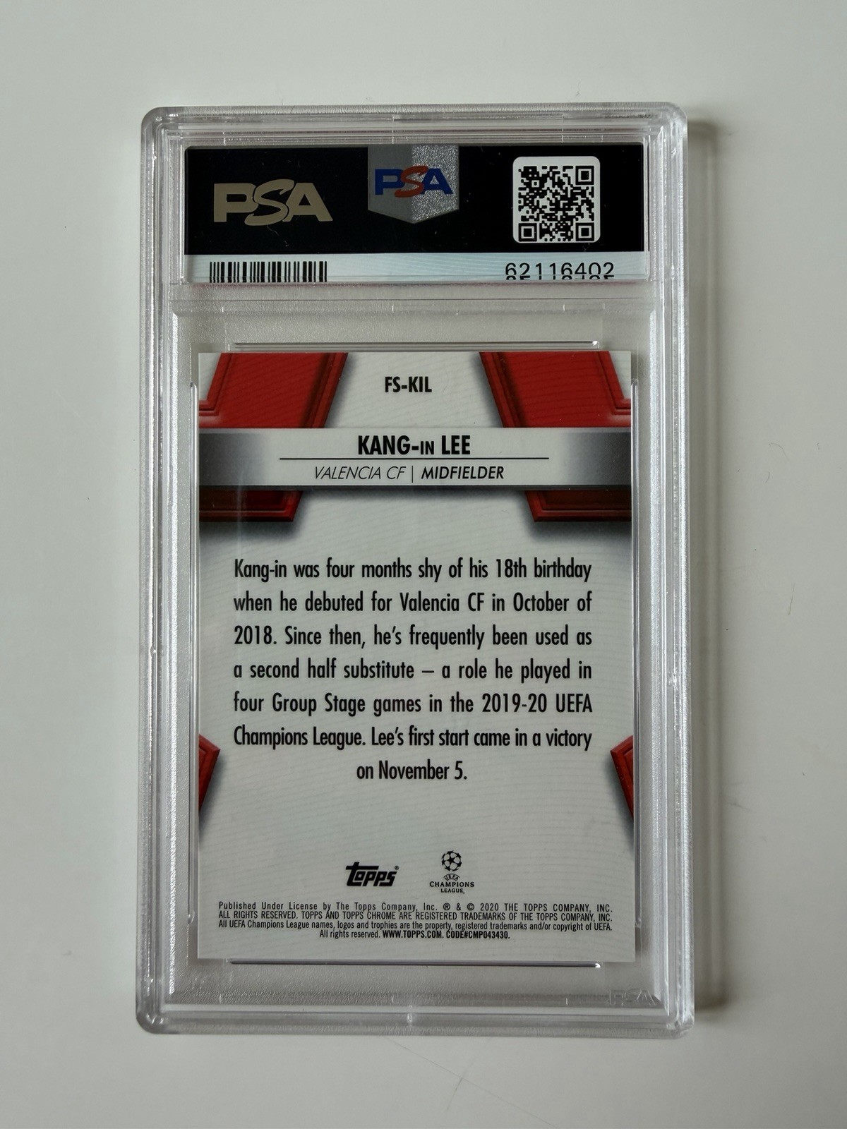 2019-20 Topps Chrome Sapphire UCL Future Stars RC Kang-In Lee PSA 9 ROOKIE