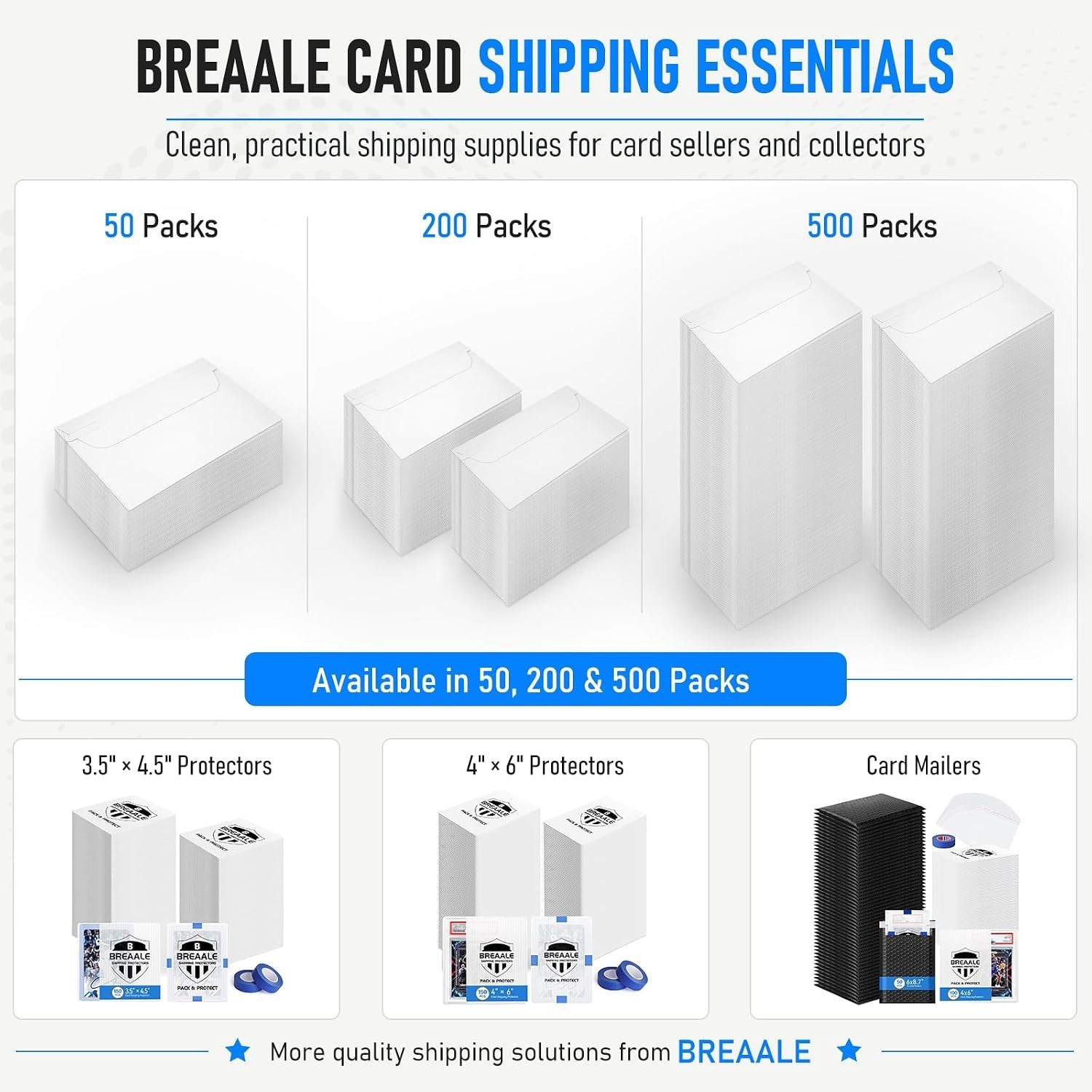 Professional Card Shipping Envelopes, 50-Pack, 7″ x 4.35″ for Toploaders