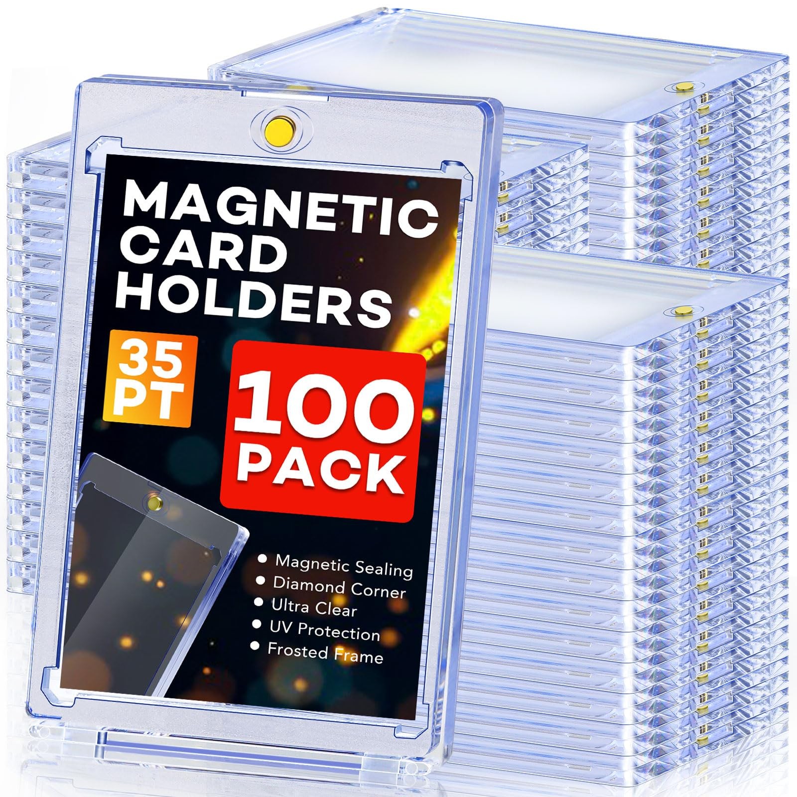 100ct Magnetic Card Holders, Magnetic 35pt One Touch Card Holders, UV Protect…