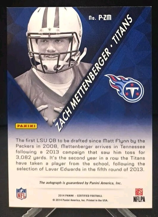 2014 Panini Certified Potential RC Auto #P-ZM Zach Mettenberger 09/25 SSP