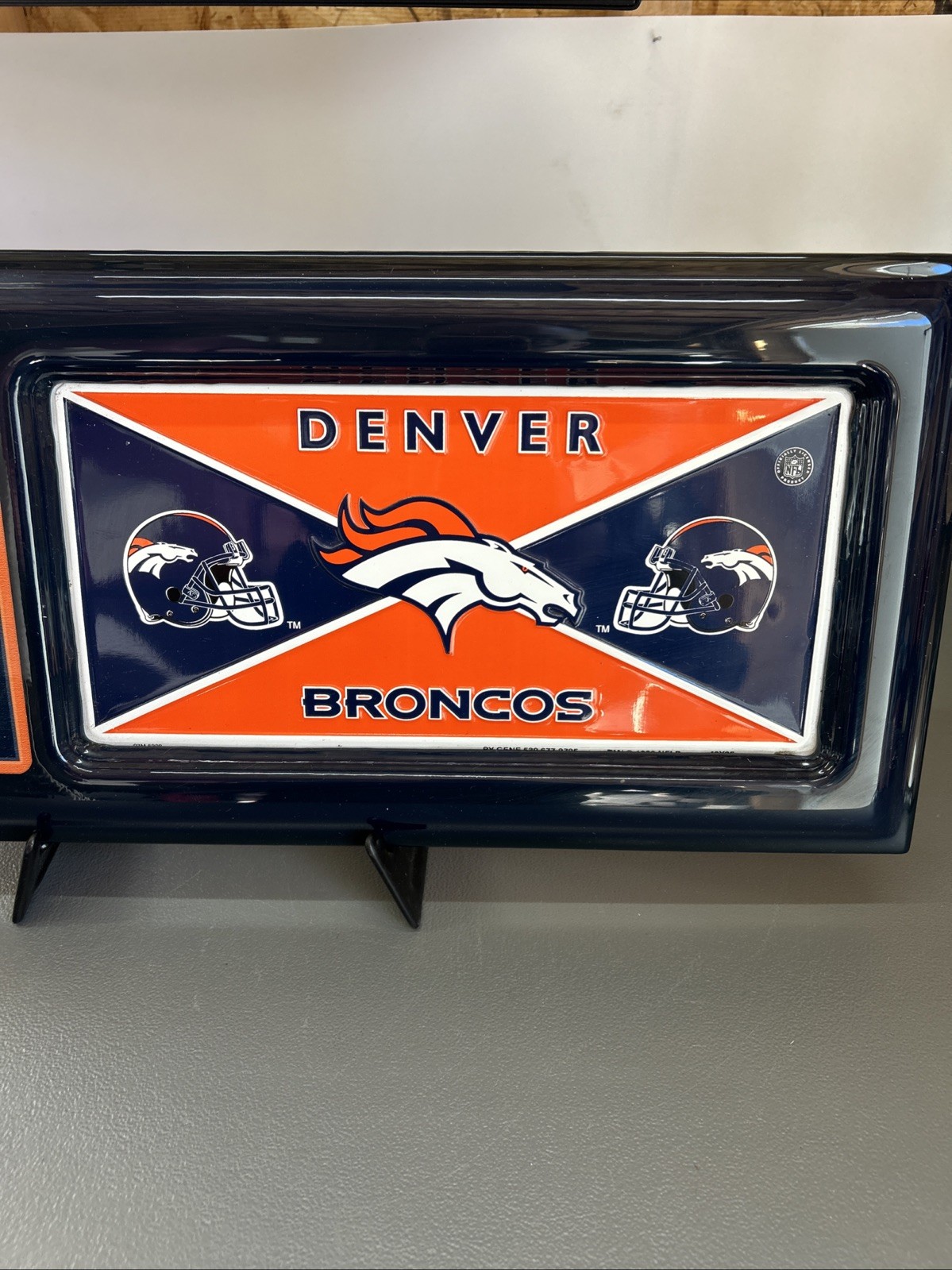 VINTAGE Denver Broncos Wall Hanging Rectangular Clock License Plate 21×9