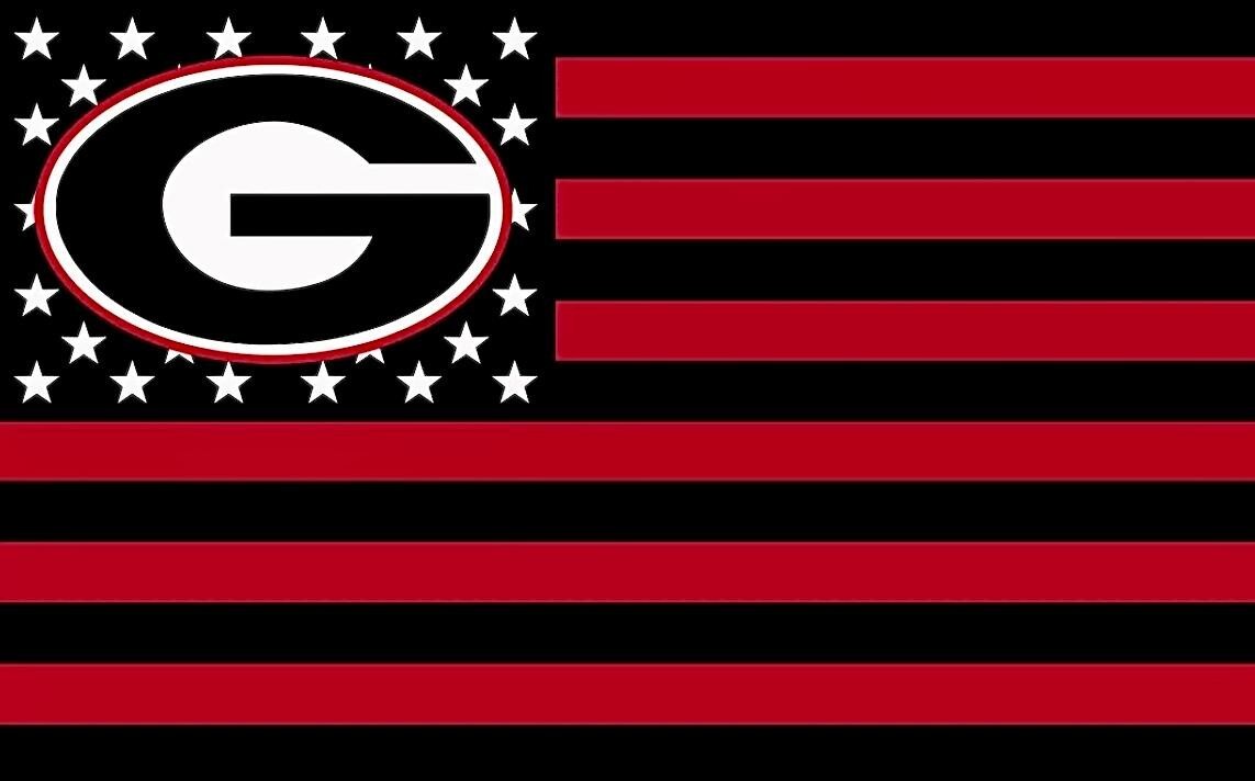 (2) Georgia Bulldogs Stars & Stripes US Flag Design Vinyl Stickers 5×3 Decals
