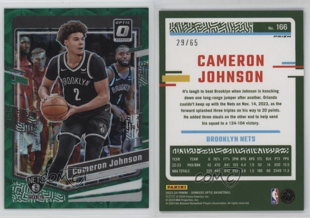 2023 Panini Donruss Optic International Green Prizm 29/65 Cameron Johnson 1gw7