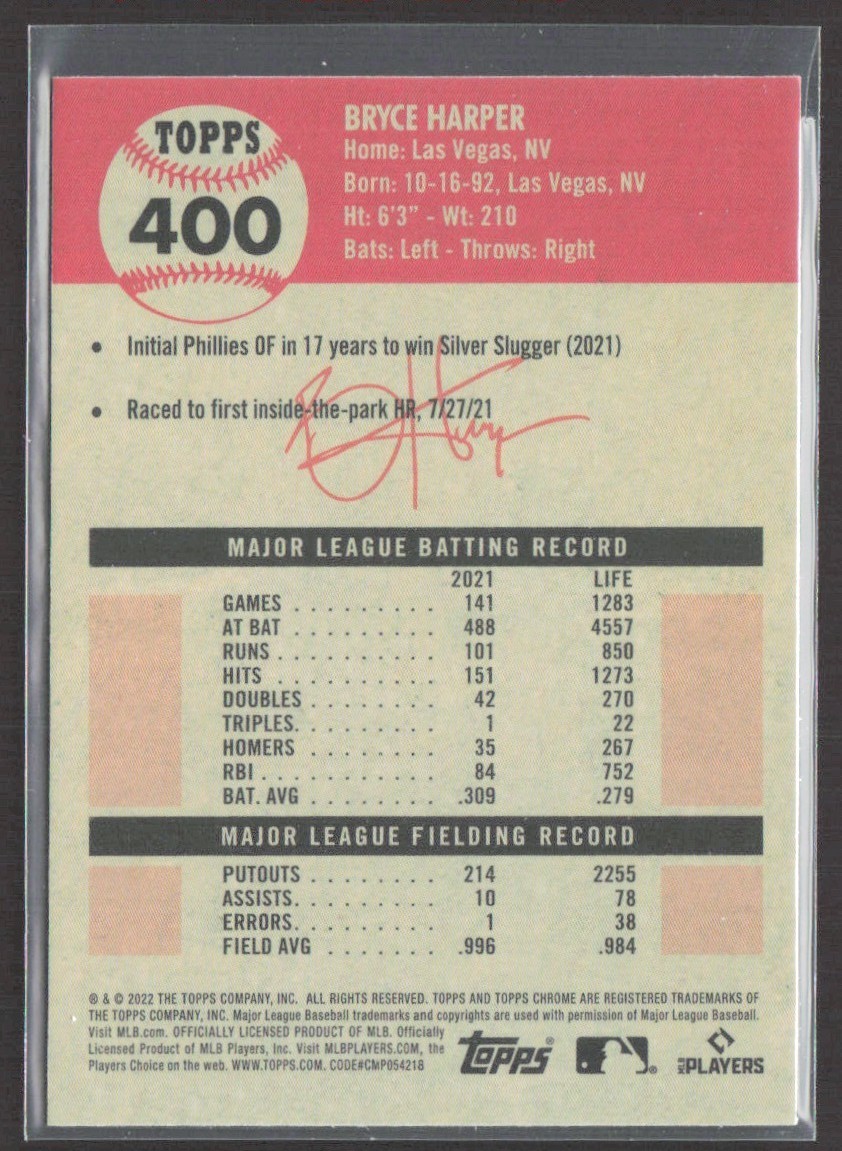 2022 Topps Chrome Platinum Anniversary Bryce Harper Philadelphia Phillies #400
