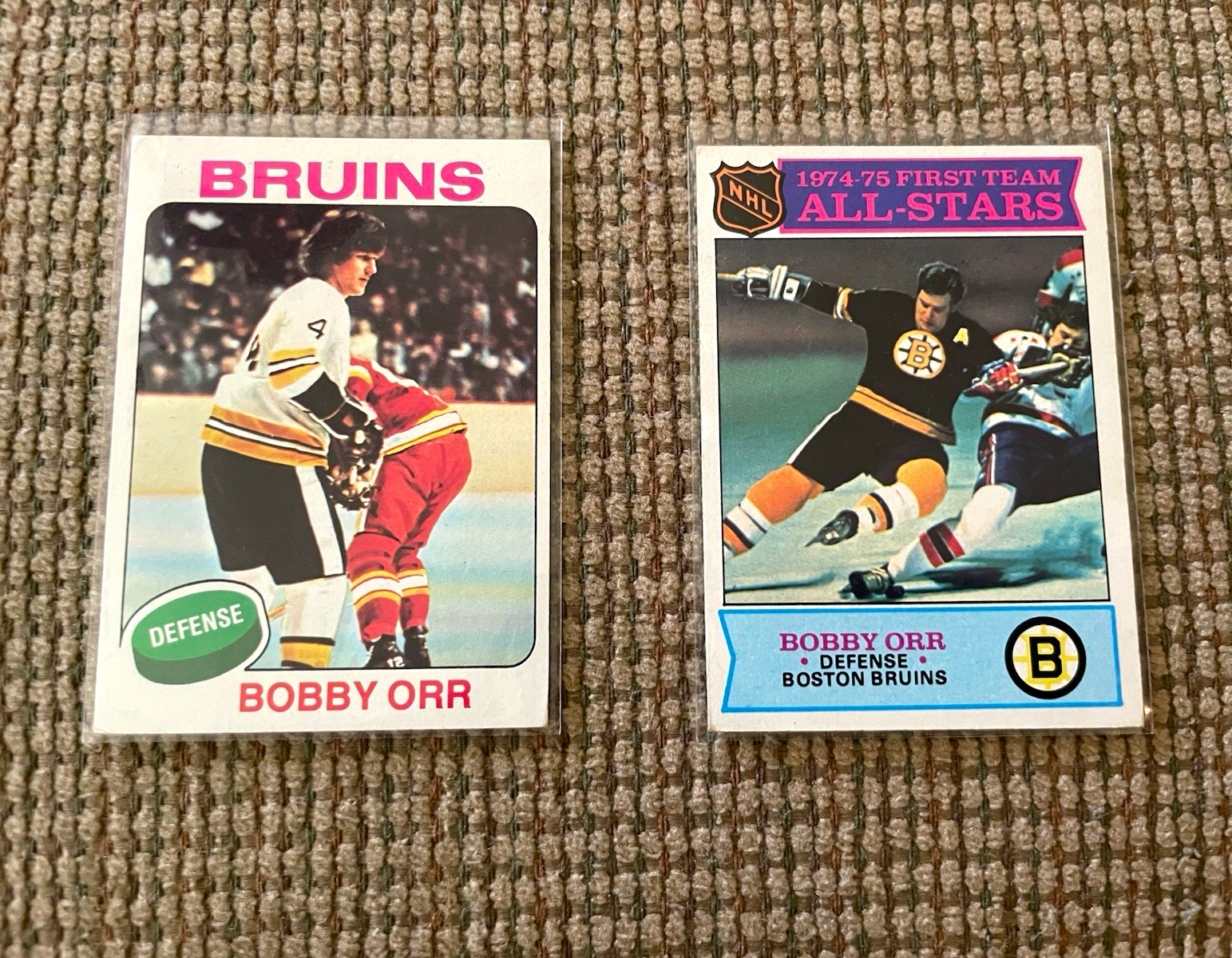 Topps 1975-76 Bobby Orr #100 #288 2-card lot Boston Bruins EX