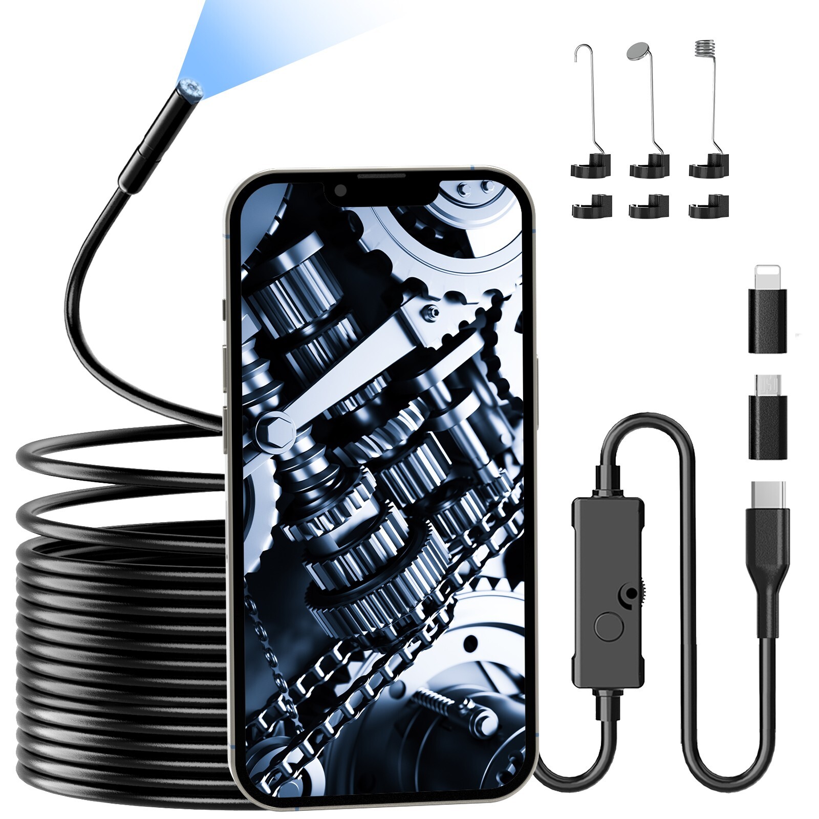 1920P HD Endoscope Camera, 8 LED Lights, 16.4ft, IP67 Waterproof for iOS/Android