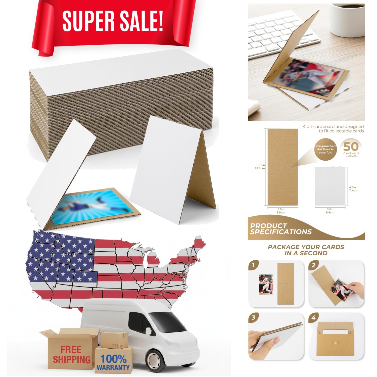 50 Pack 3.5×4.5 Inch Trading Card Protectors – Durable Corrugated Supplies