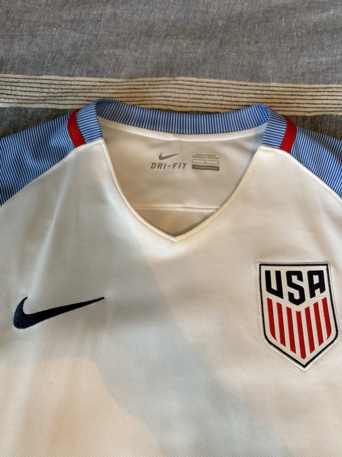 USMNT 2016 Nike Home Soccer Jersey Dri-Fit Men’s Large White Blue USA World Cup