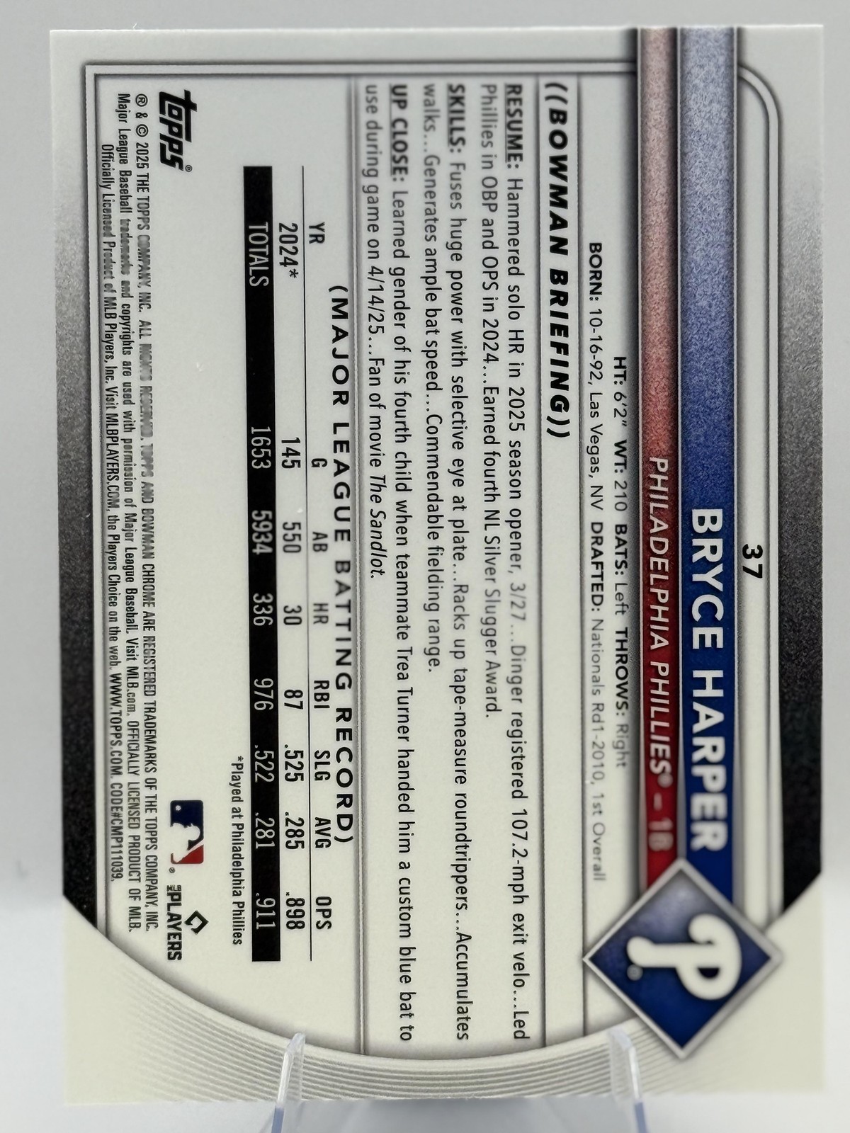 2025 Bowman Chrome #37 Bryce Harper Mojo Refractor phillies
