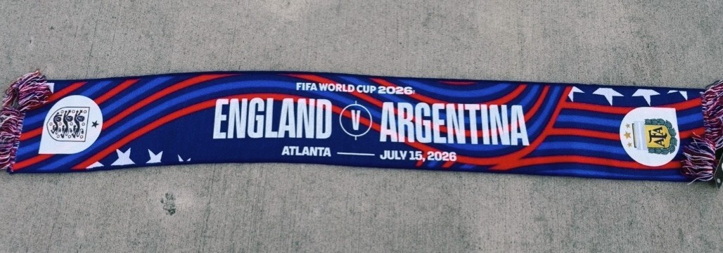 IN HAND Official FIFA World Cup 2026 England vs Argentina Atlanta 7/15 Scarf