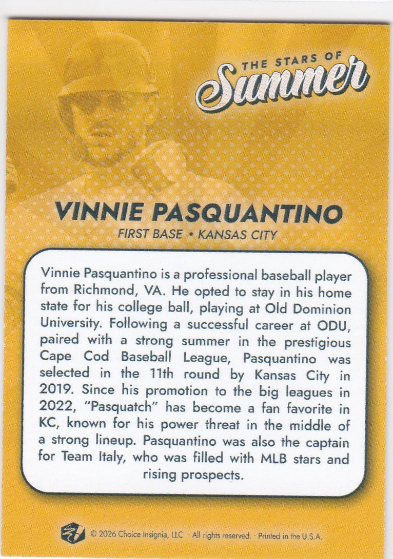 Vinnie Pasquantino Auto 2026 Choice Stars Of Summer On Card /100 Royals