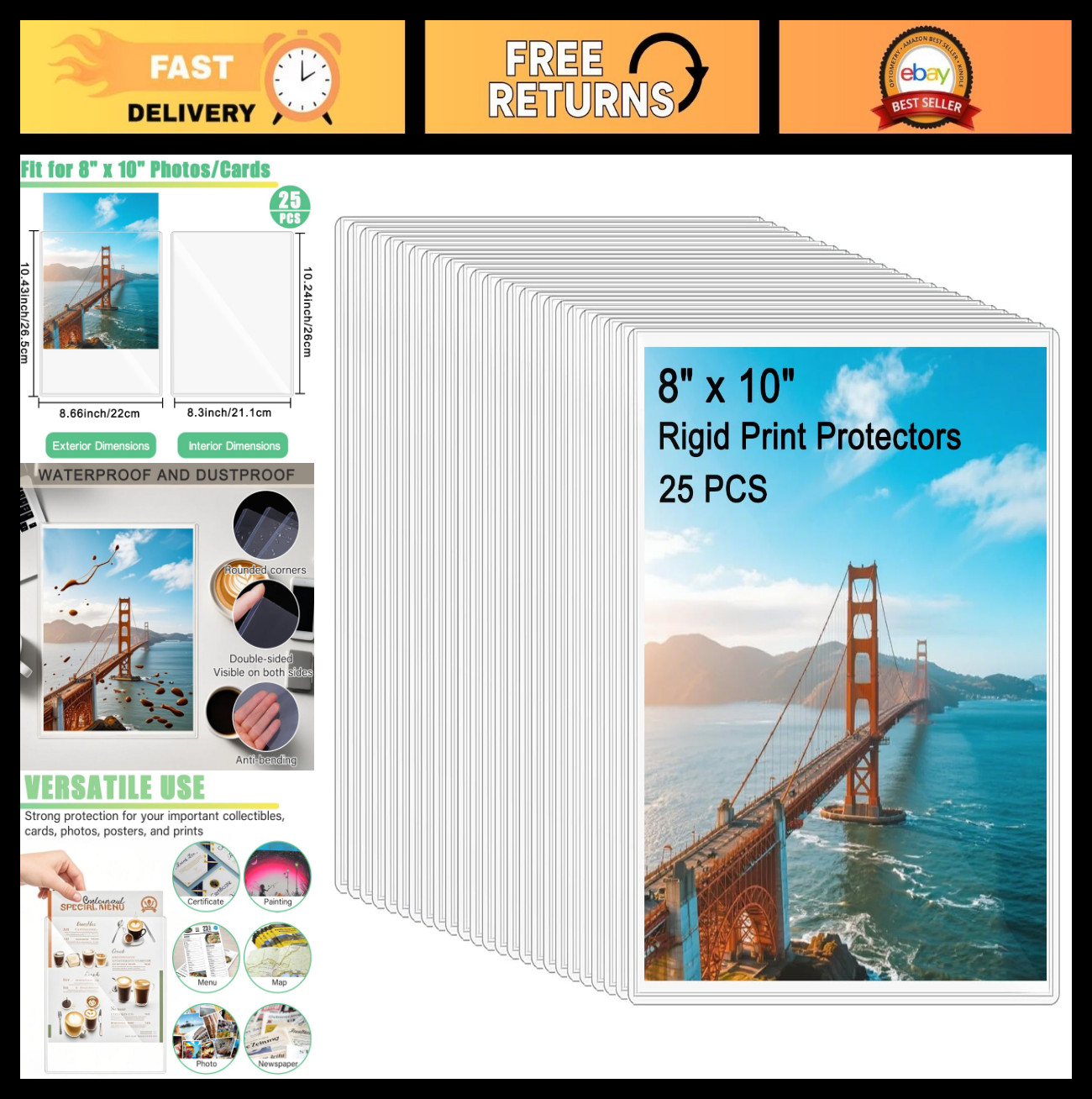 25PCS 8″x10″ Clear Rigid Card Sleeves – Waterproof Hard Plastic Protectors for P