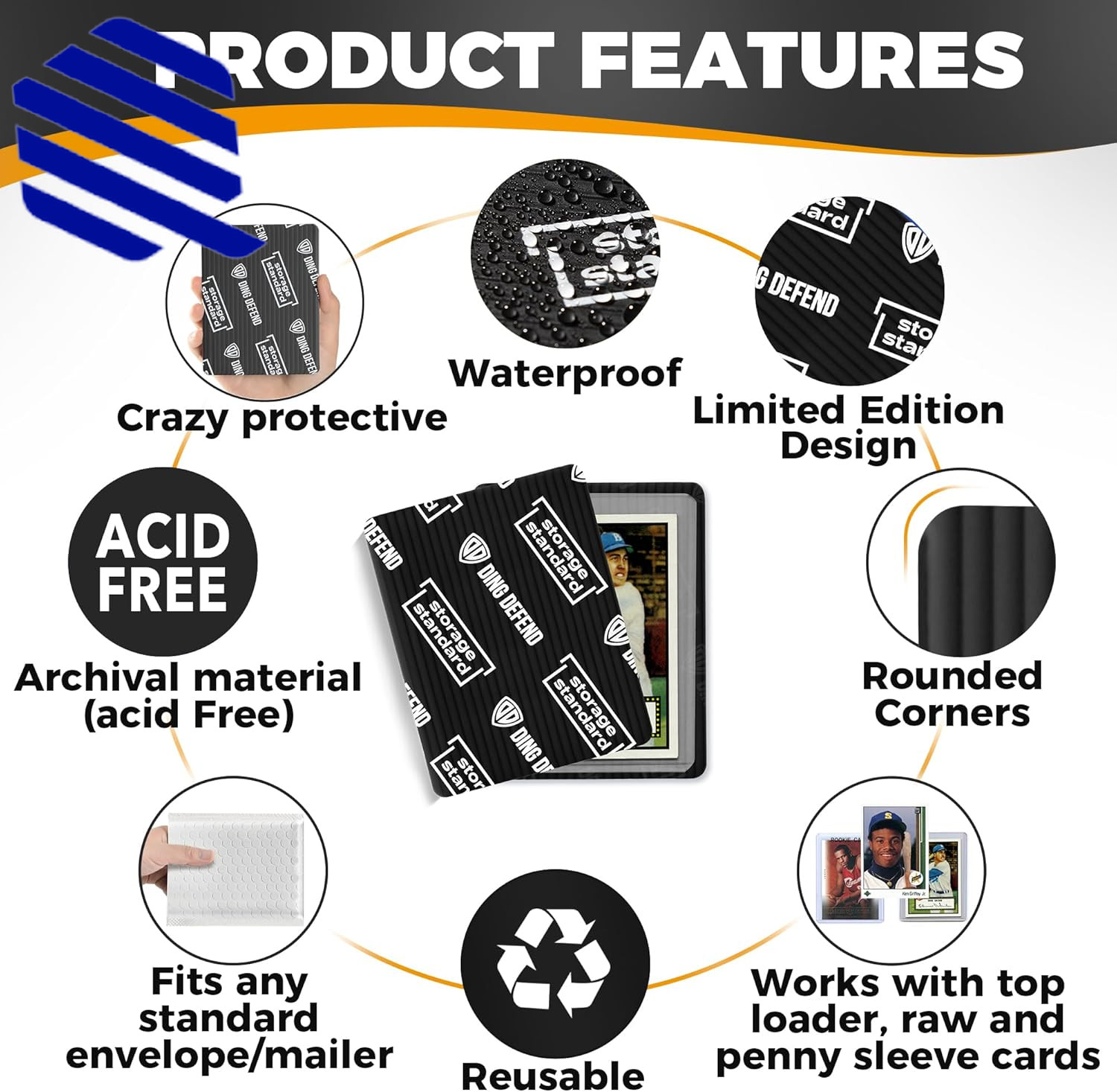 Ding Defend 110-Pack Trading Card Protector Shipping 3.5 x 4.5 Inch Black Hobby