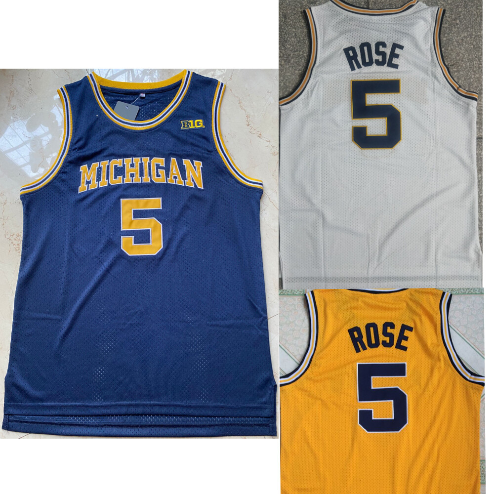 Men’s Retro Jalen Rose #5 Michigan Basketball Jersey Stitched