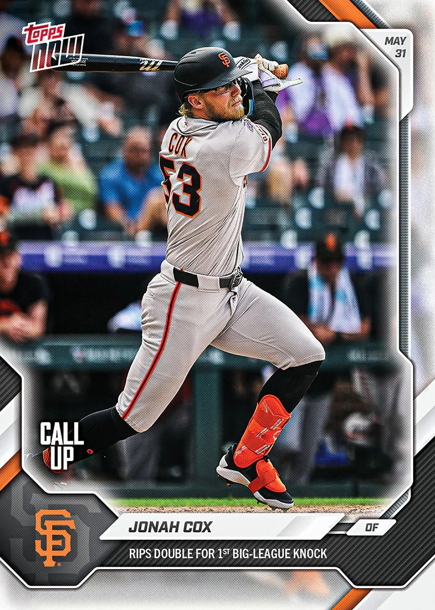 Jonah Cox 1ST MLB HIT – CALL UP RC – 2026 MLB Topps NOW #274 – SF GIANTS