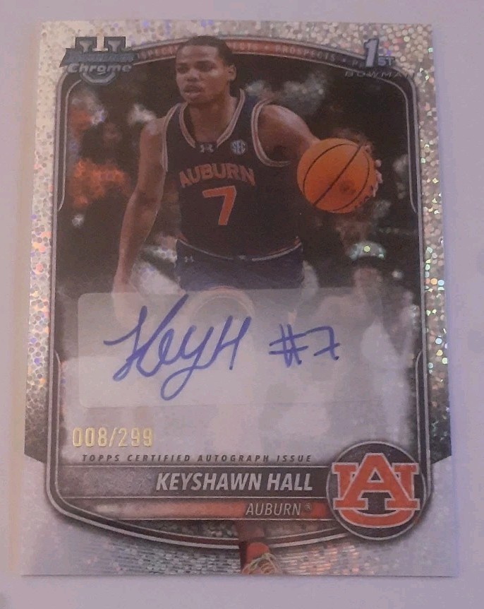 2025 26 Bowman Basketball Keyshawn Hall /299 Speckle Chrome Prospect Auto 1st
