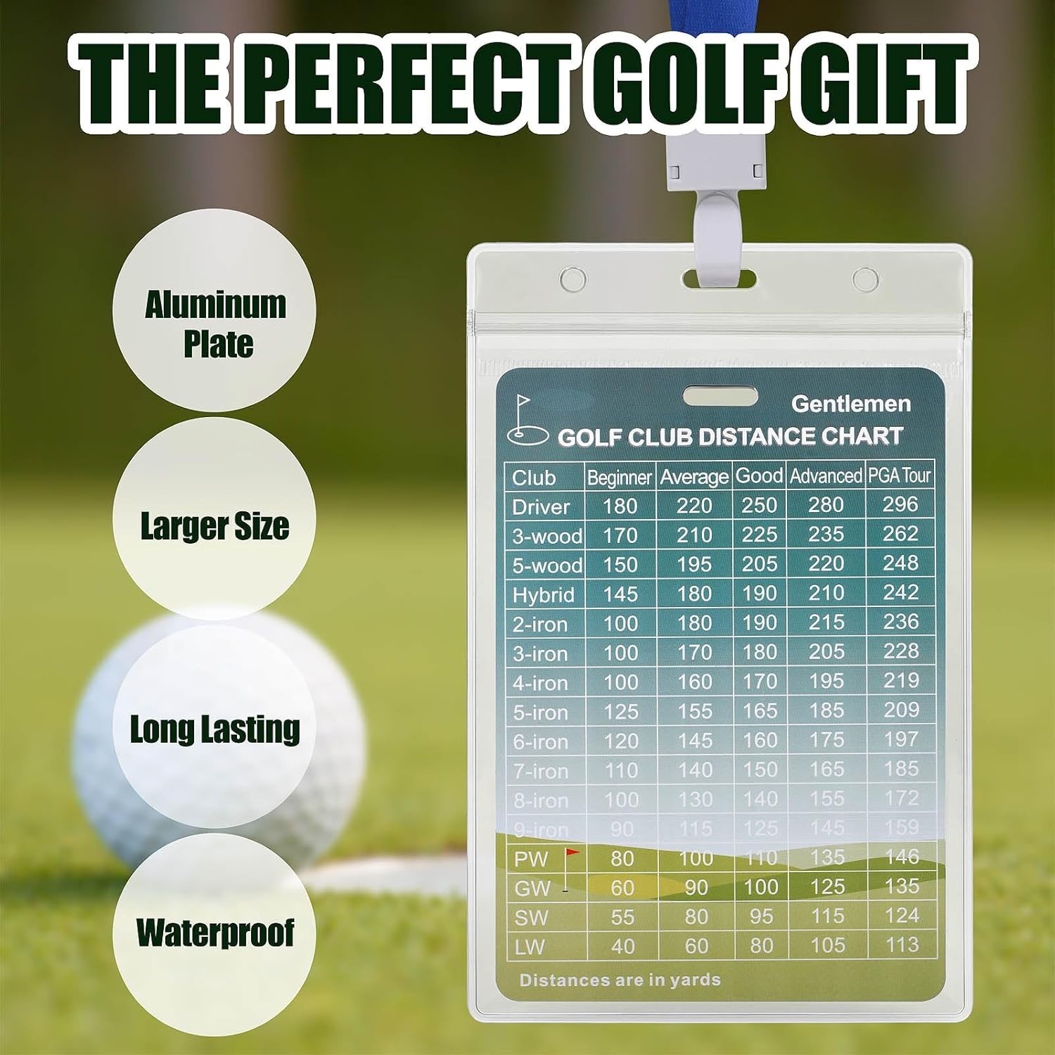 Golf Range Chart Distance Card Golf Accessories Aluminium 5×3.5in Gift for Bags