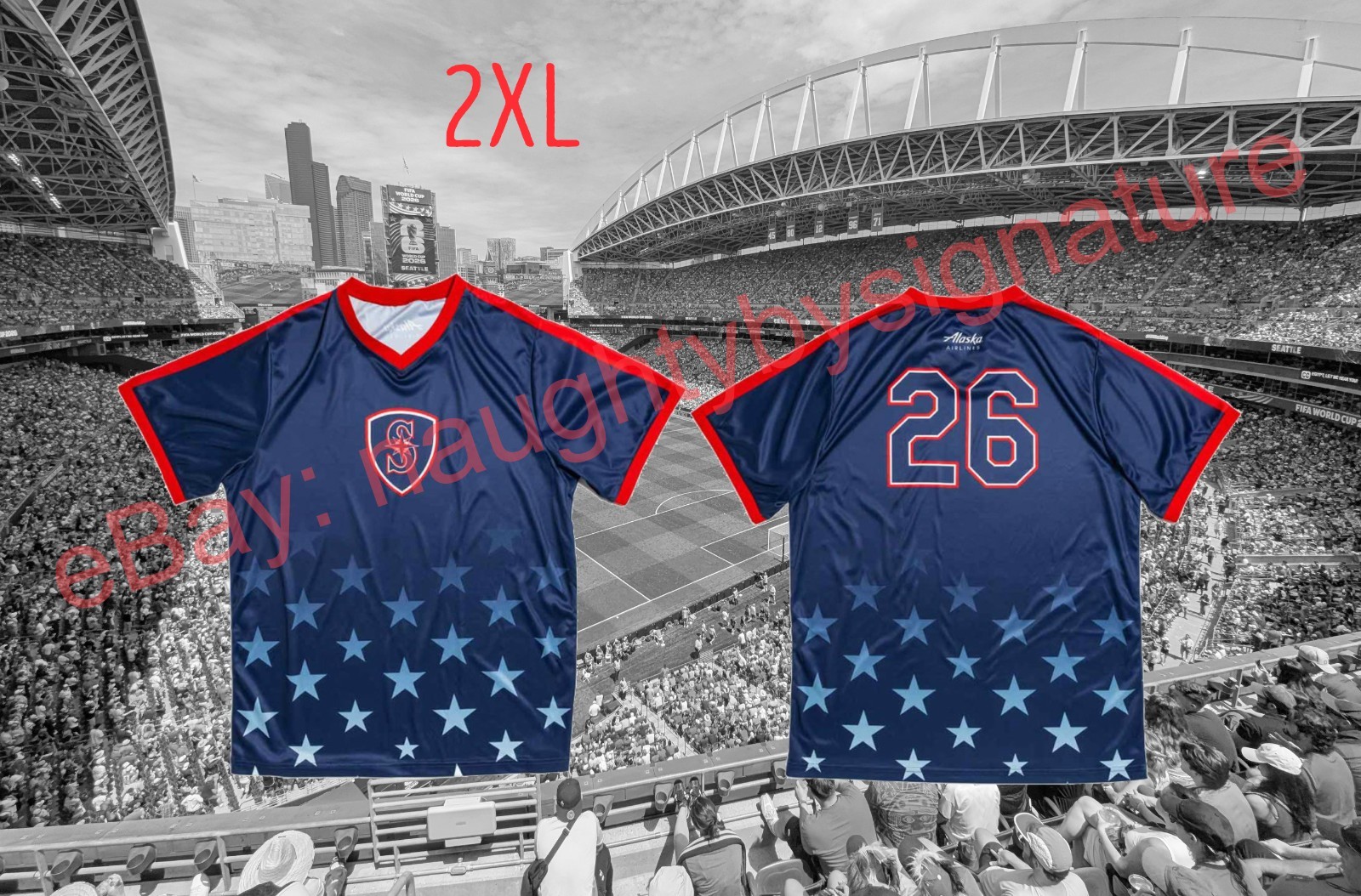 SEATTLE MARINERS STARS & STRIPES SOCCER JERSEY SGA T-MOBILE 6/18/26 XXL 2XL