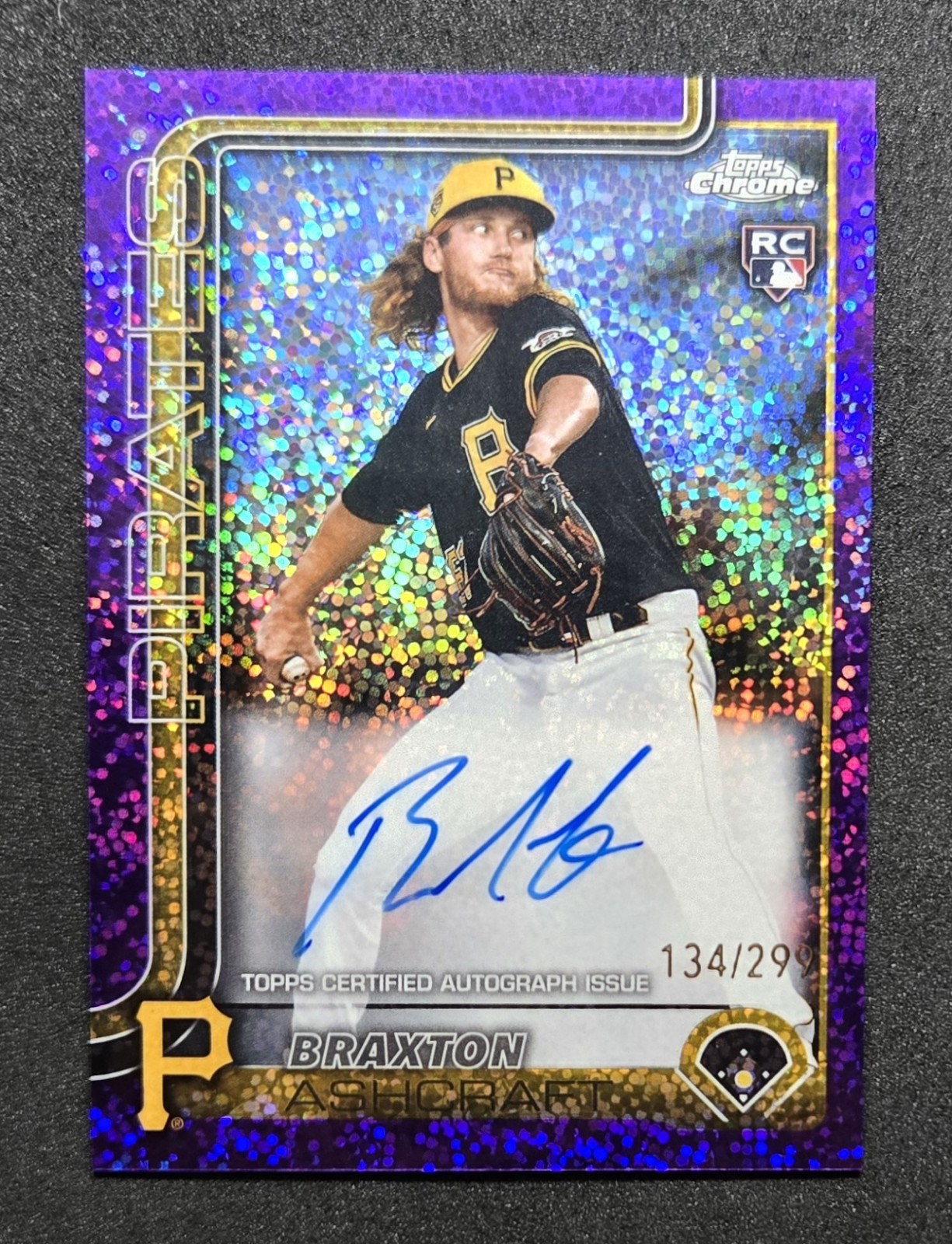 Braxton Ashcraft 2025 Topps Chrome Update Purple Speckle Rookie Auto /299 PIRATE