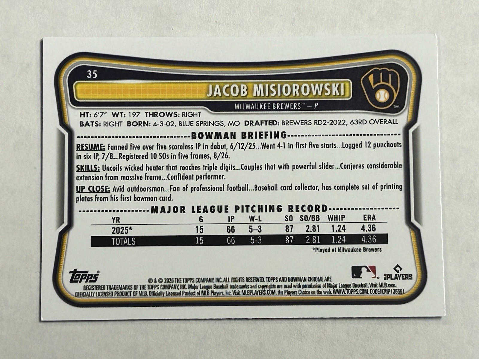 2026 Bowman Chrome Jacob Misiorowski Mega Box Blue Mojo /150 (RC)