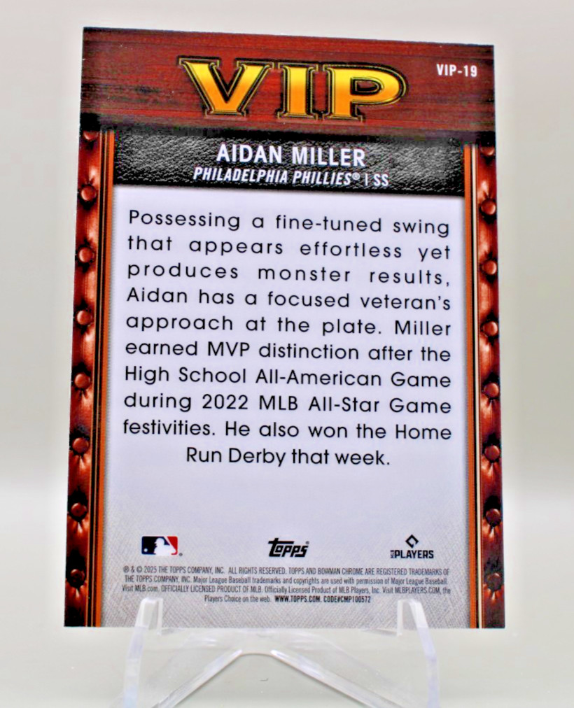 2025 Bowman Chrome – VIP’s Very Important Prospects Aidan Miller #VIP-19 (RC)